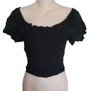 Rue21 Black Cinched Puff Sleeve Off the Shoulder Crop Top Size Women's Large